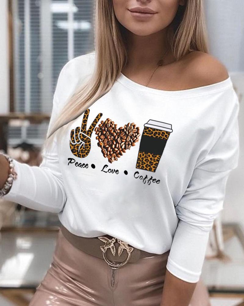 

Graphic Print O-neck Top, White