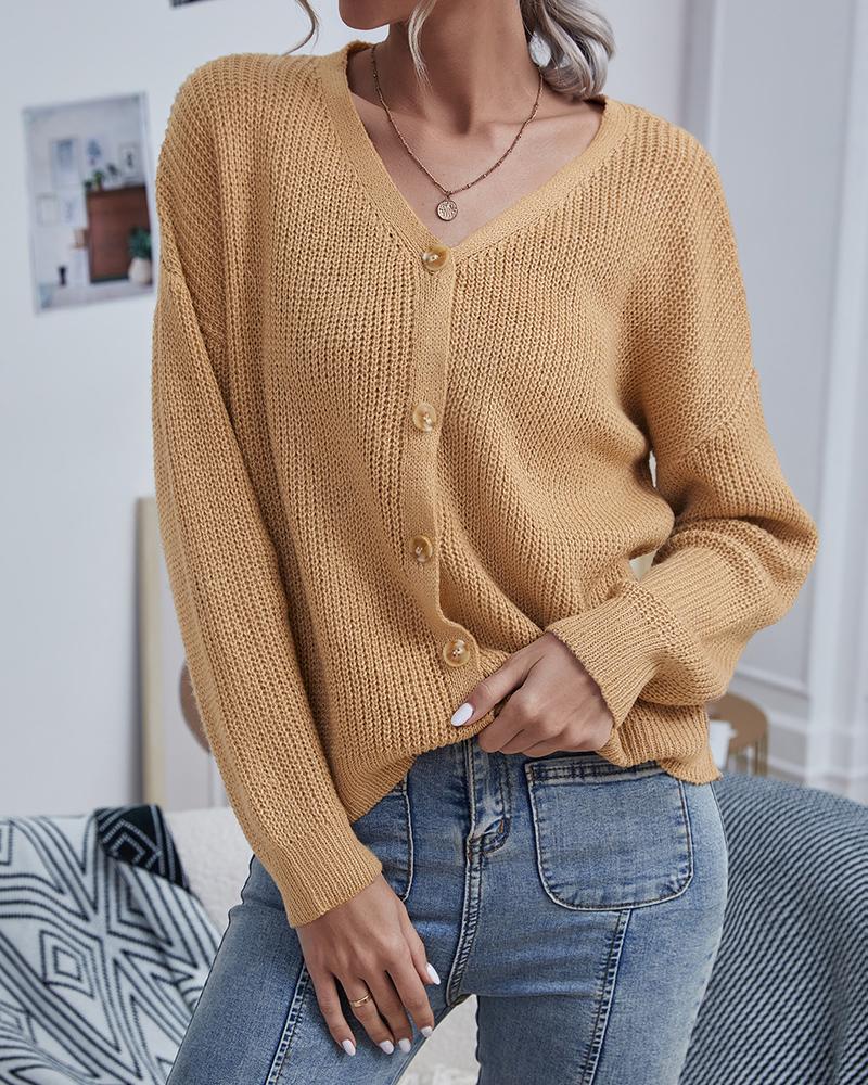 

Long Sleeve Button Front Casual Cardigan, Khaki
