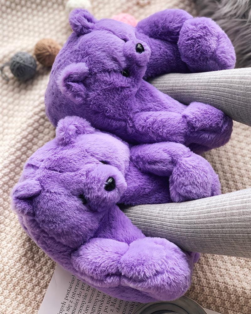 

Fluffy Teddy Bear Slippers, Purple