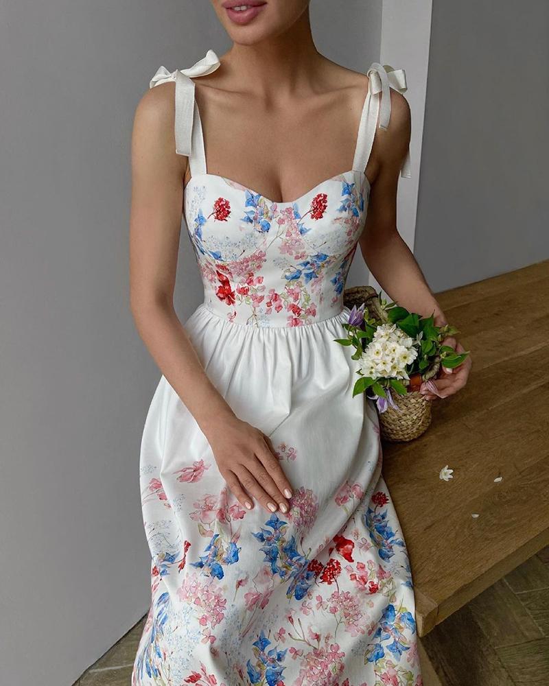 

Multicolor Floral Print Sling Maxi Dress, White