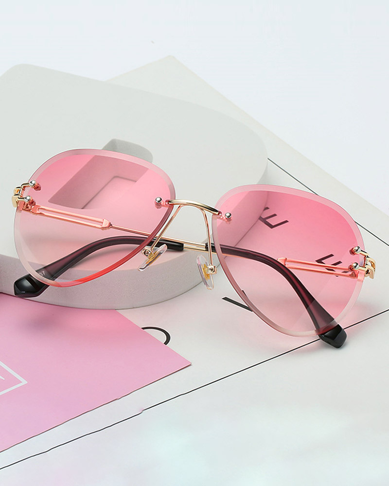 

1Pair Ombre Lens Rimless Aviator Sunglasses, Pink