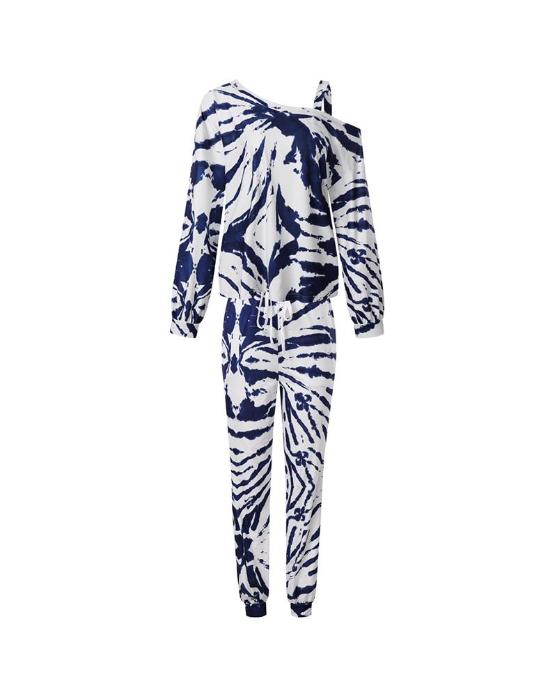 

Tie Dye Long Sleeve Loose Suit Set, Blue