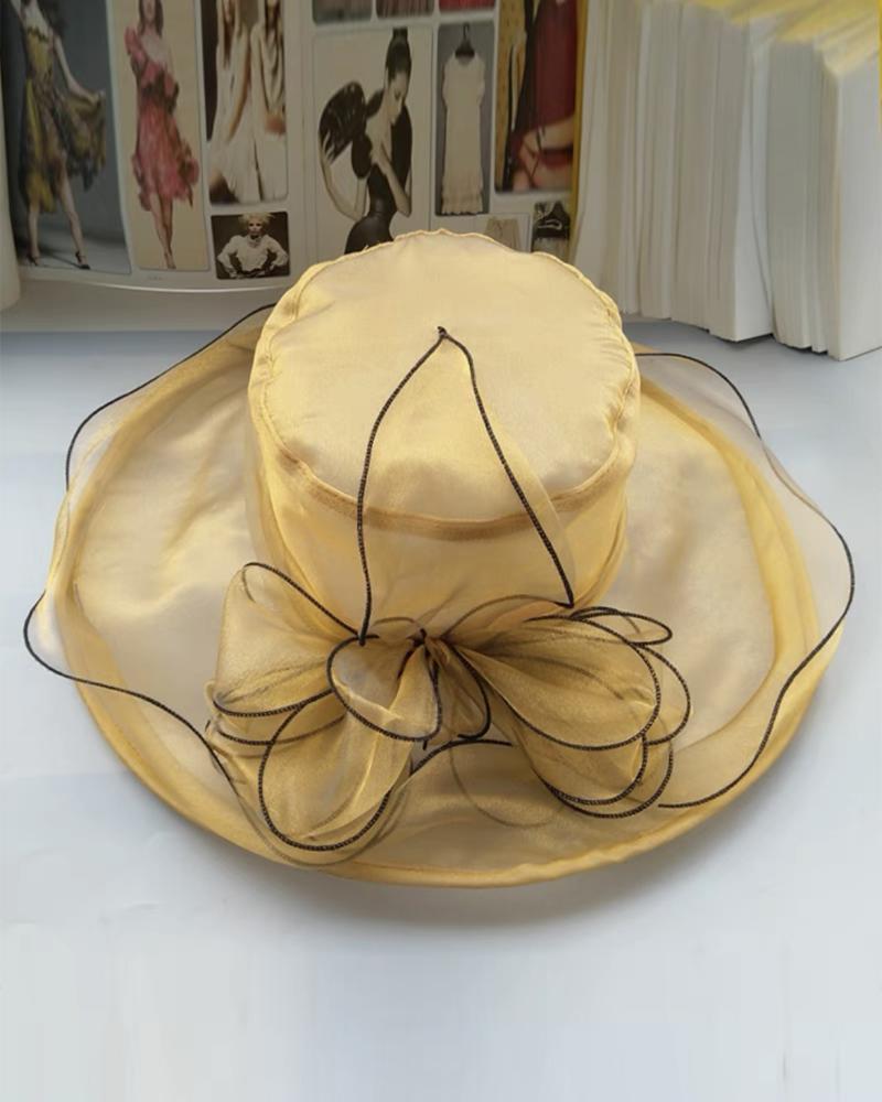 

Contrast Binding Kentucky Derby Bowler Church Cloche Fascinator Hat Sheer Mesh Church Dress Cap, Yellow
