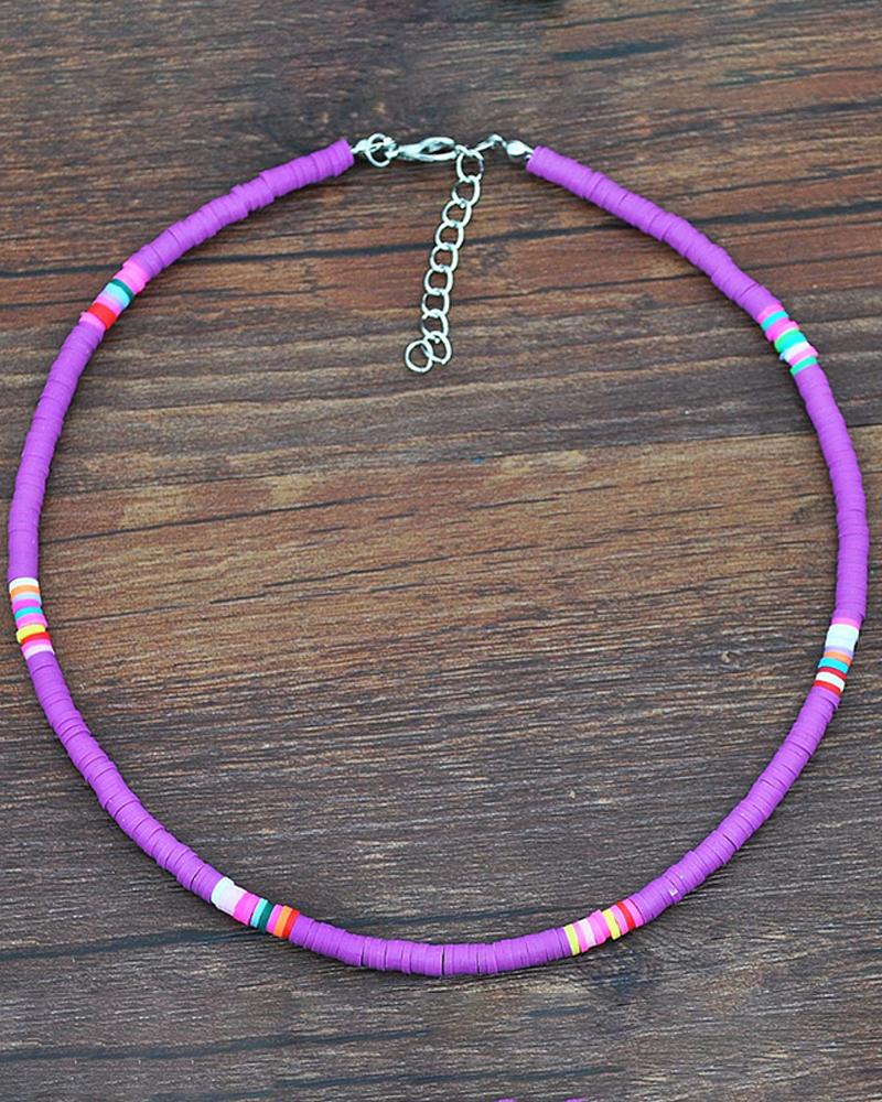 

Colorful Beaded Clay Choker Necklace, Purple