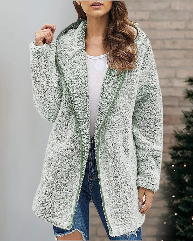 

Long Sleeve Hooded Teddy Coat, Green