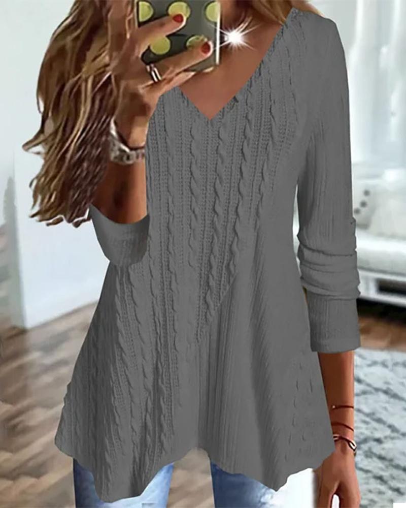 

Long Sleeve V-Neck Casual Top, Gray