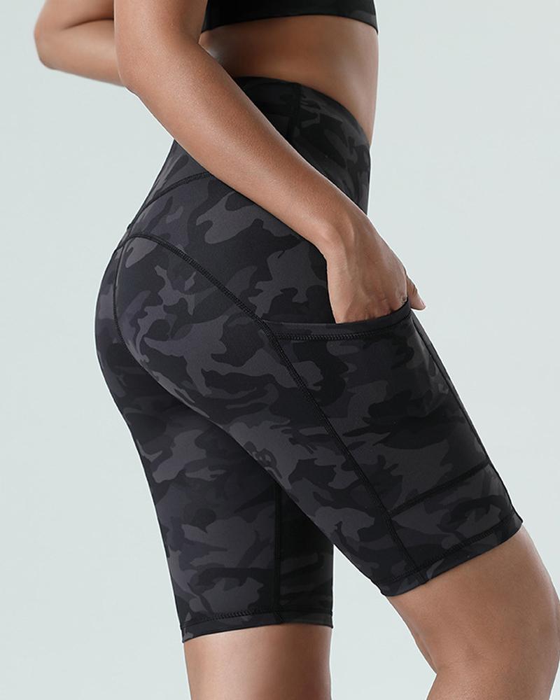 

Camo Print Side Pocket High Waist Butt Lift Active Shorts, Style4