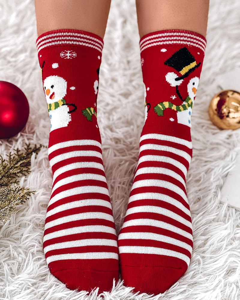 

1Pair Christmas Character Santa Gingerman Snowman Graphic Plants Print Crew Socks, Style7