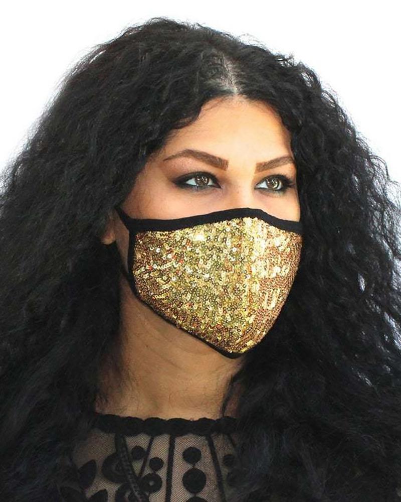 

Sequins Colorblock Breathable Face Mask, Gold