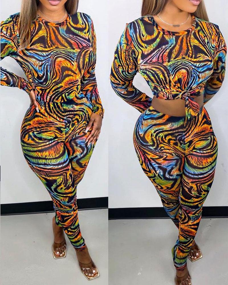 

Abstract Print Long Sleeve Top & Pants Set, Multicolor