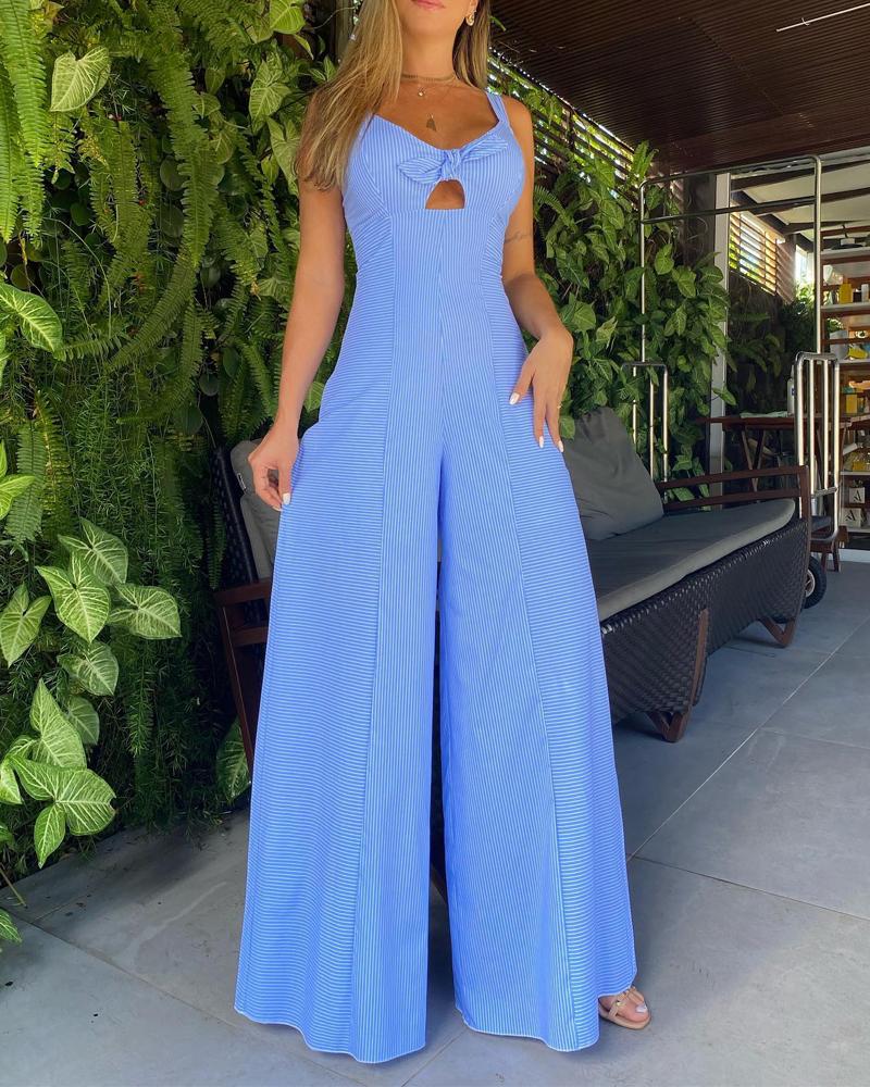 

Striped Print Sleeveless Wide Leg Jumpsuit, Blue