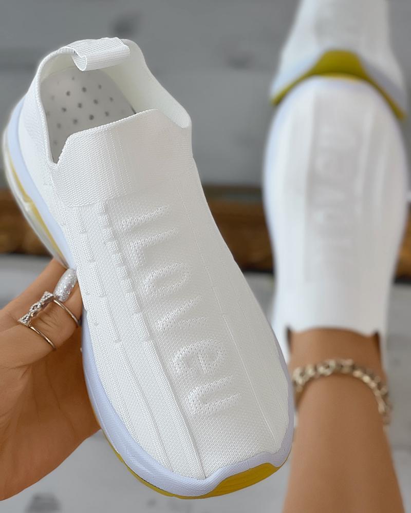 

I Love U Pattern Slip On Knit Sneakers, White
