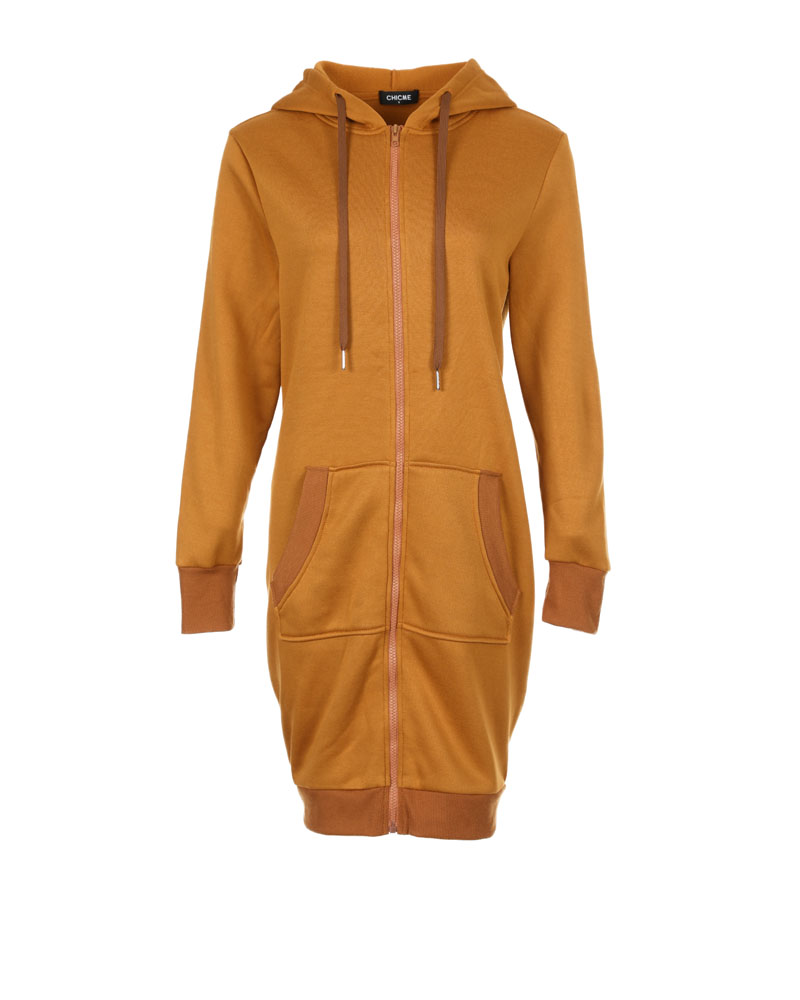 

Pocket Detail Zip Up Hooded Longline Coat, Khaki