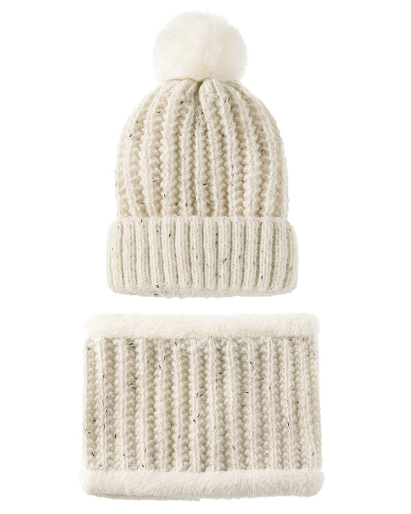 

2pcs Pom Pom Winter Hat & Fleece Lined Neck Warmer Set, White