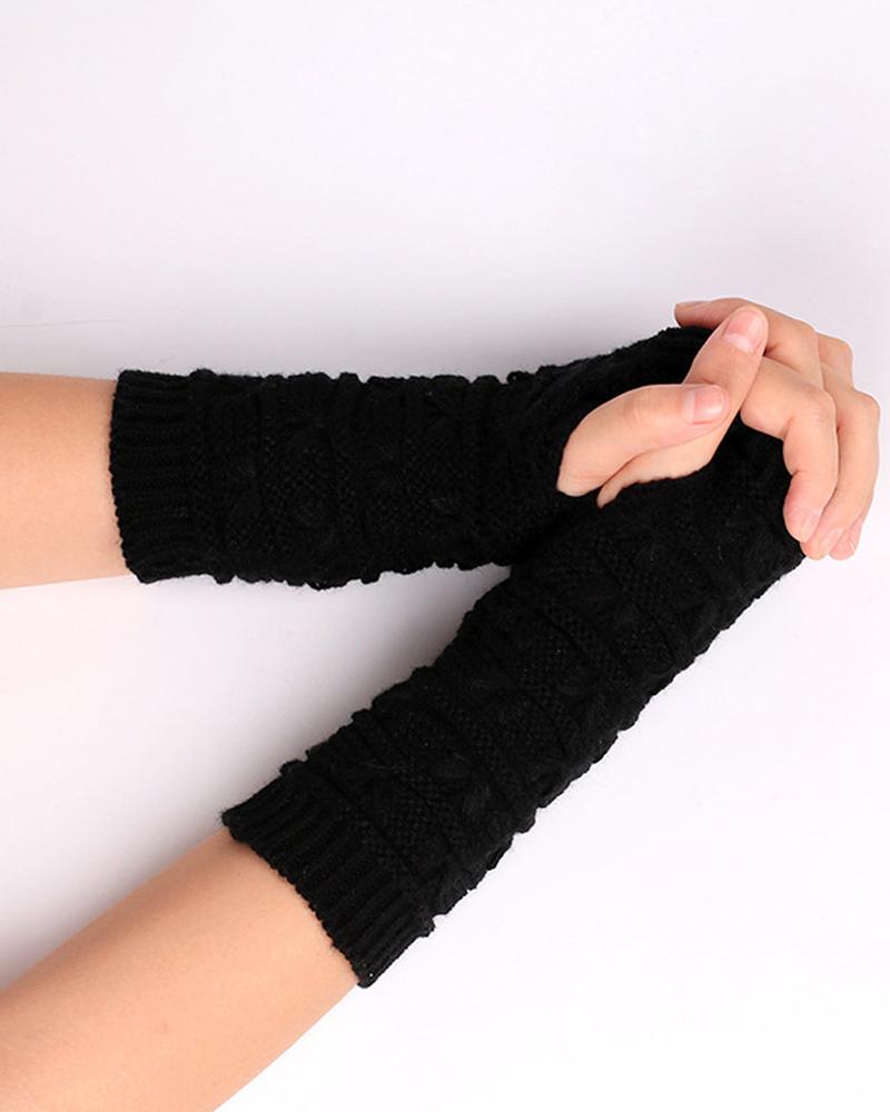 

1Pair Knit Fingerless Gloves, Black