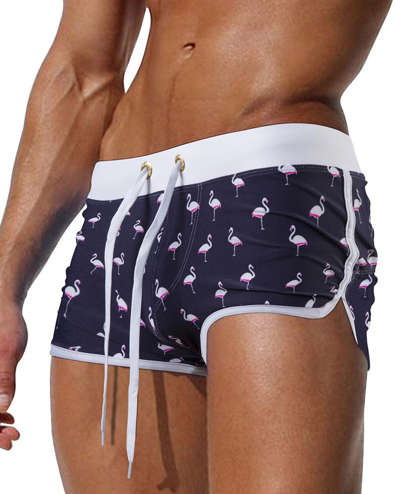 

All Over Print Drawstring Swim Short Pants, Purplish blue