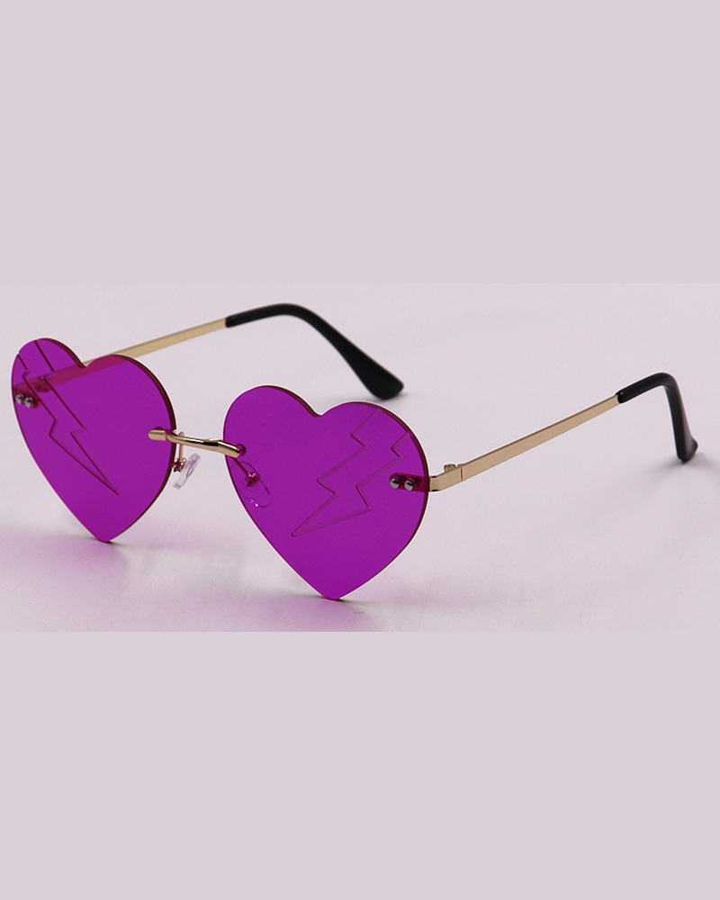 

1Pair Gradient Color Heart Shaped Rimless Trendy Sunglasses, Purple