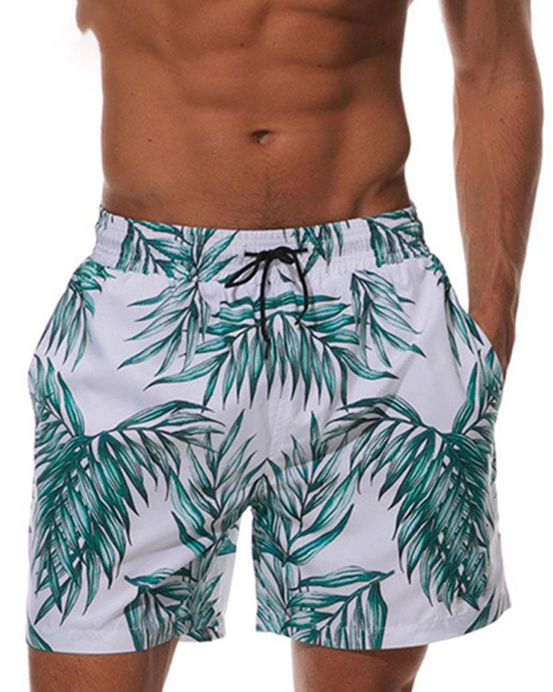 

Vacation Style All Over Print Drawstring Short Pants, White