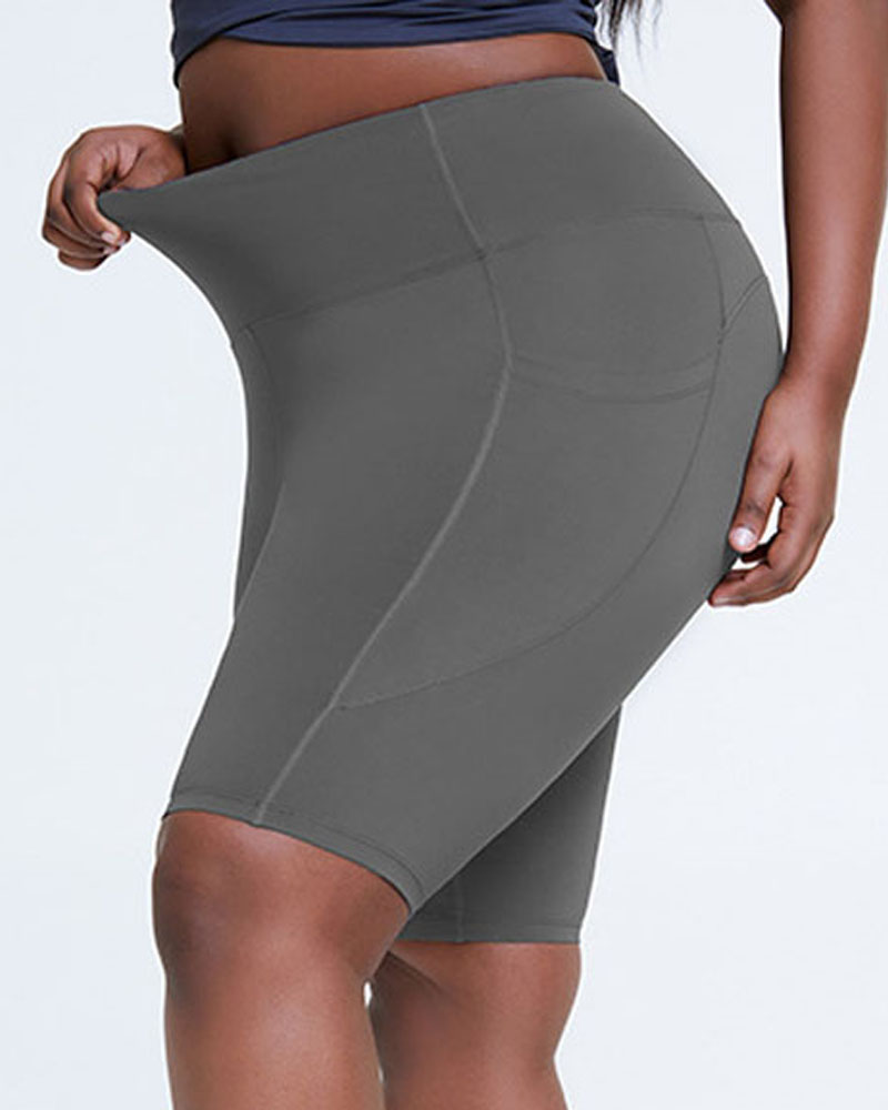 

Plus Size High Waist Tummy Control Butt Lift Active Shorts, Gray