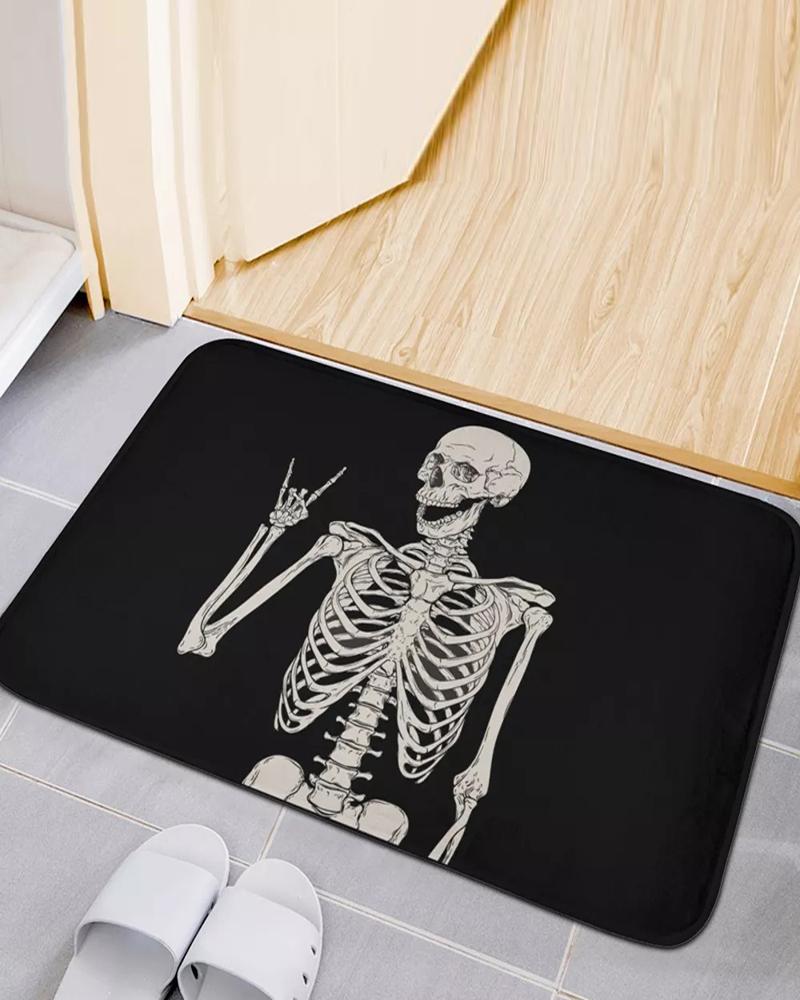 

Halloween Doormat Home Decor Non Slip Washable Rock and Roll Skeleton Skull Boho Hippie Indoor Outdoor Entrance Bathroom Door Floor Mats Halloween Party Decorations, Style1