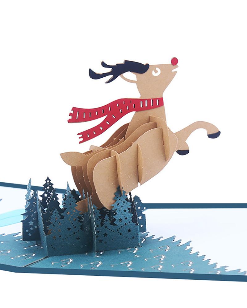 

3D Pop Up Christmas Deer Pattern Greeting Card With Envelope, Blue
