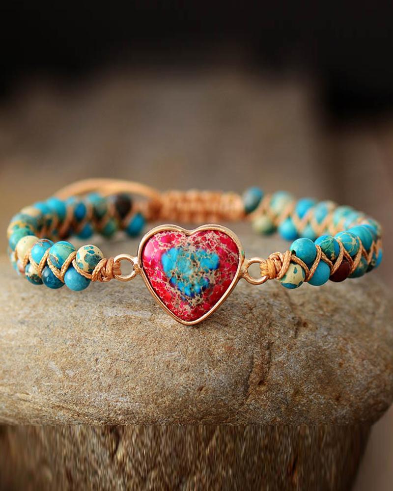 

1pc Vintage Marble Heart Beaded Bracelet, Blue