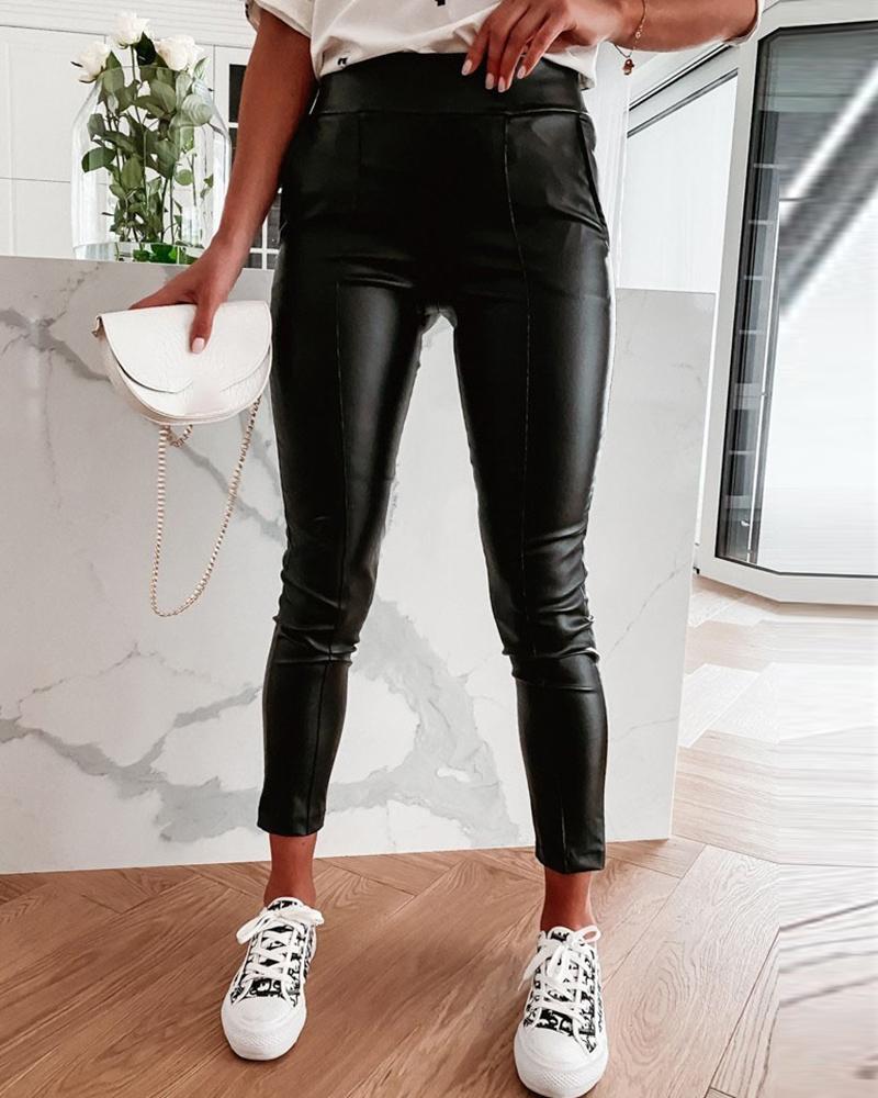 

High Waist PU Leather Skinny Pants, Black