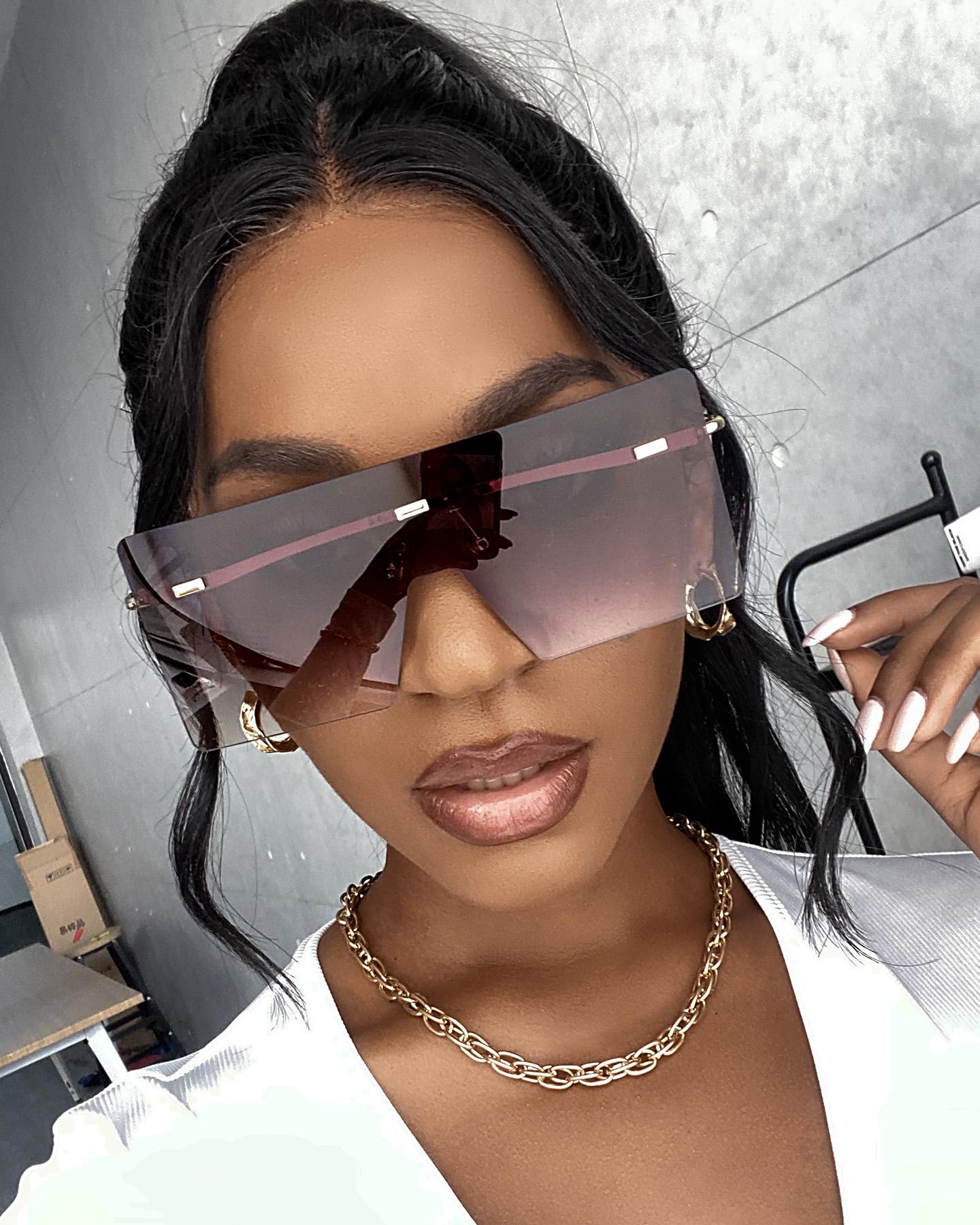 

1Pair Oversized Frame Rimless Sunglasses, Coffee