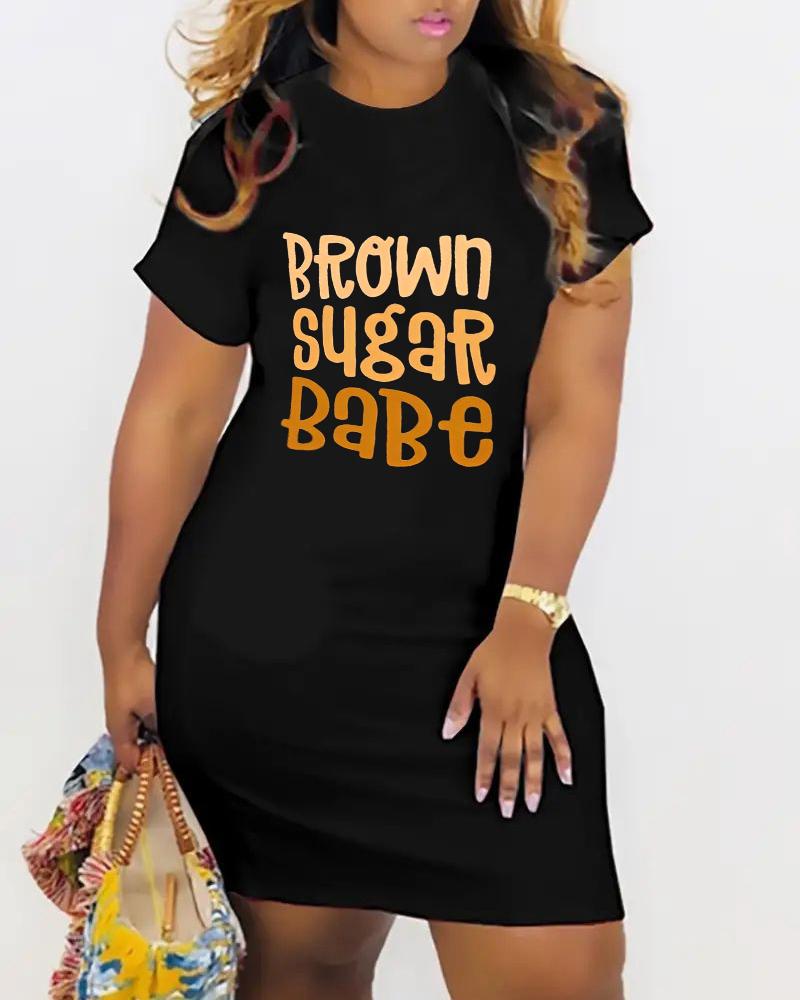 

Plus Size Brown Sugar Babe Print Casual Dress, Black
