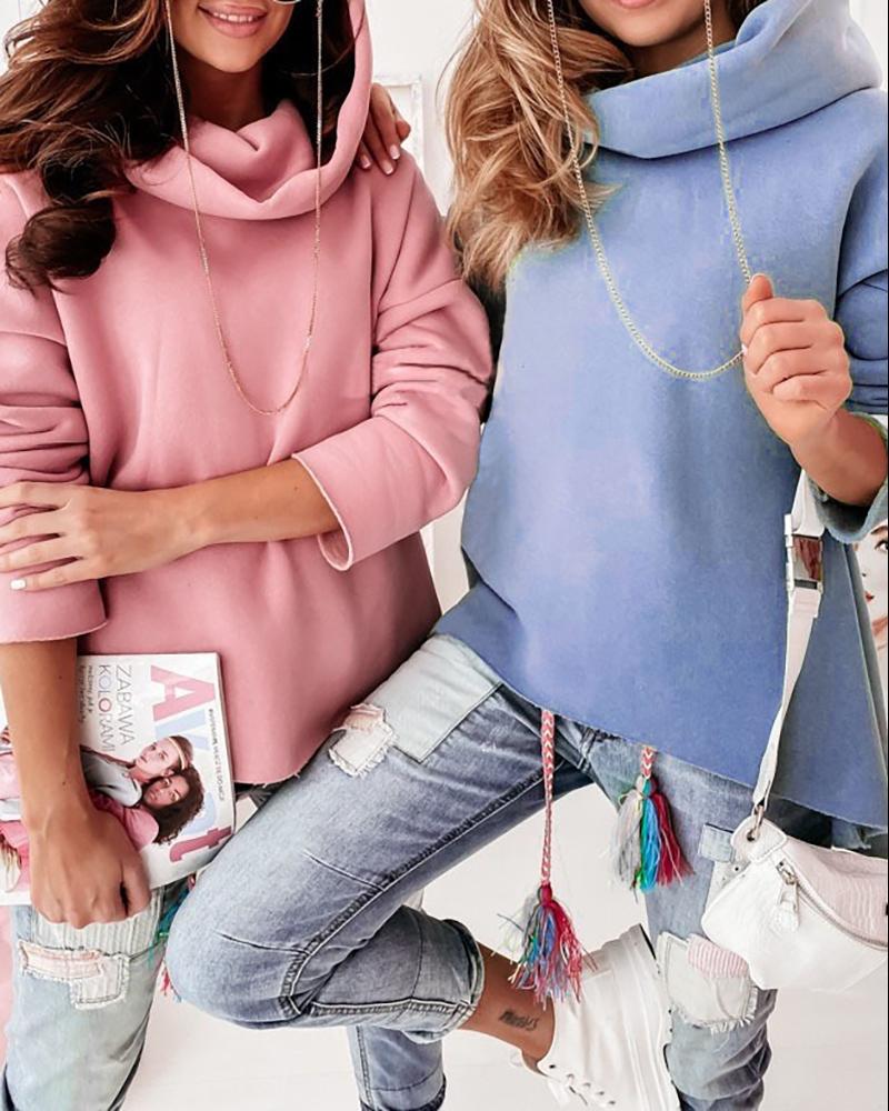 

Long Sleeve Hooded Casual Sweatshirt, Blue
