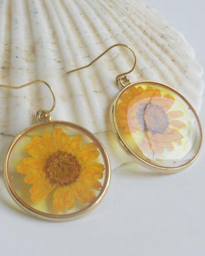 

1Pair Daisy Pattern Geometric Hook Earrings, Yellow