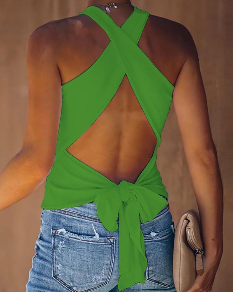 

Halter Backless Knotted Design Top, Green