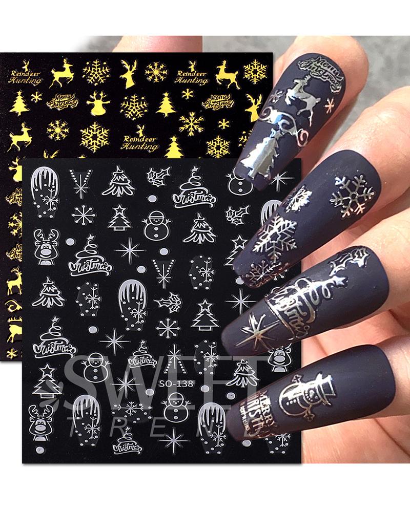 

1 Sheet Christmas Graphic Reindeer Snowflake Nail Art Stickers, Silver