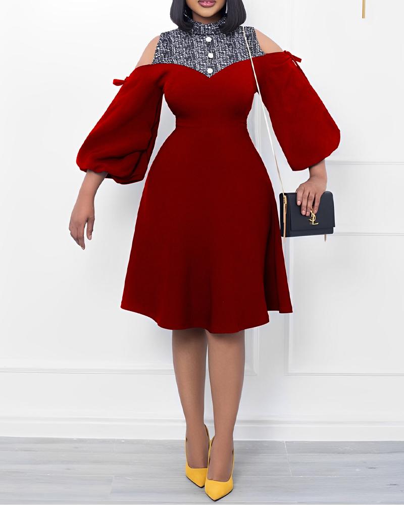 

Contrast Paneled Cold Shoulder Party Dress, Red