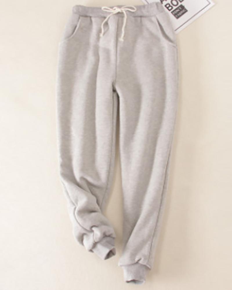 

Plain Drawstring Waist Super Thick Sweatpants, Gray