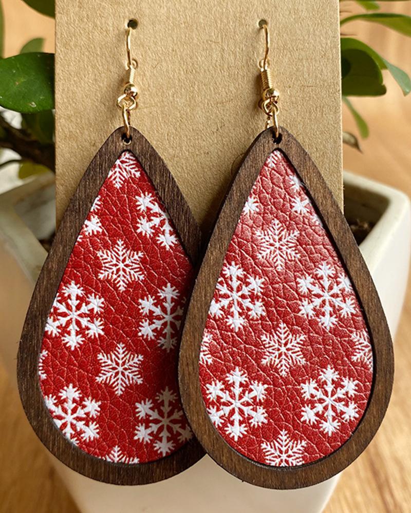 

1Pair Christmas Snowflake Water Drop Earrings, Red