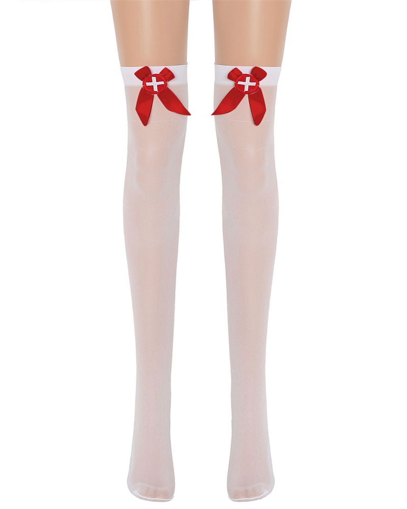 

1Pair Thigh High Nurse Badge Costume Stockings, Red