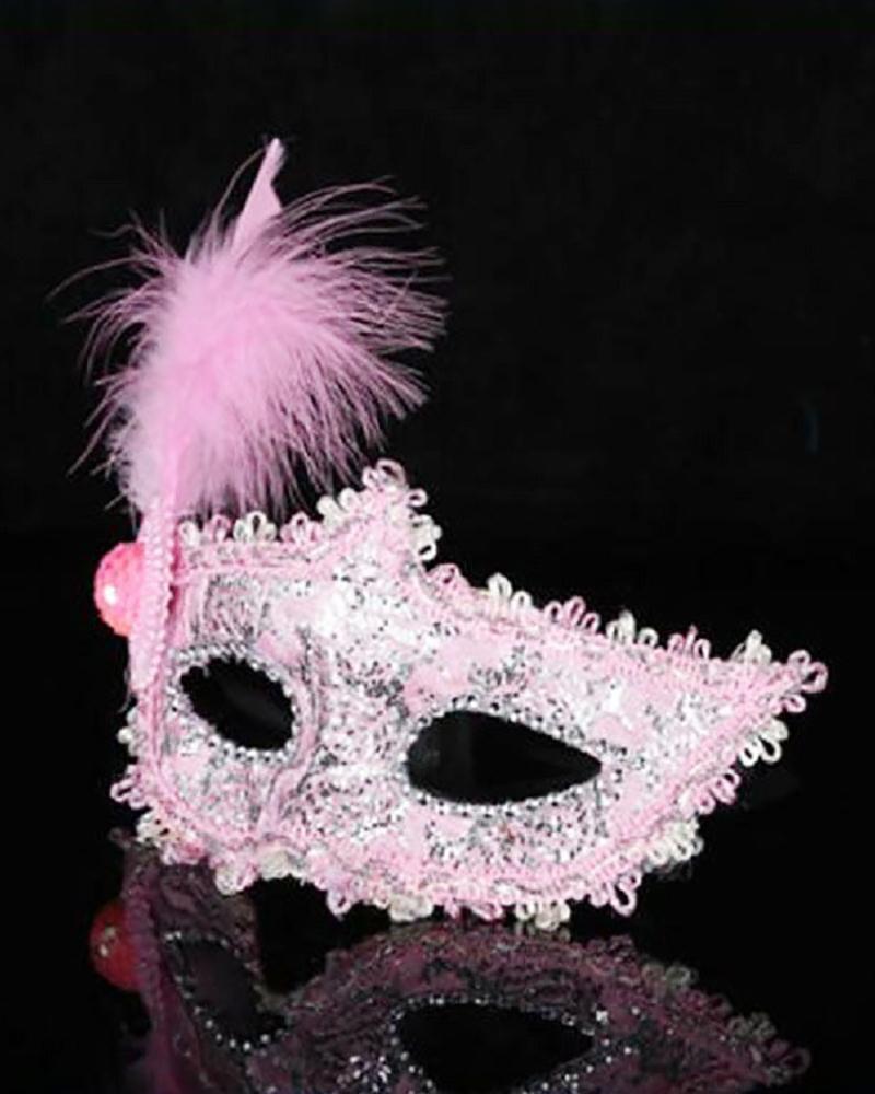 

Lace Venice Masquerade Fancy Dress Ball Mask Half Face Feather Costume Party Mask, Pink