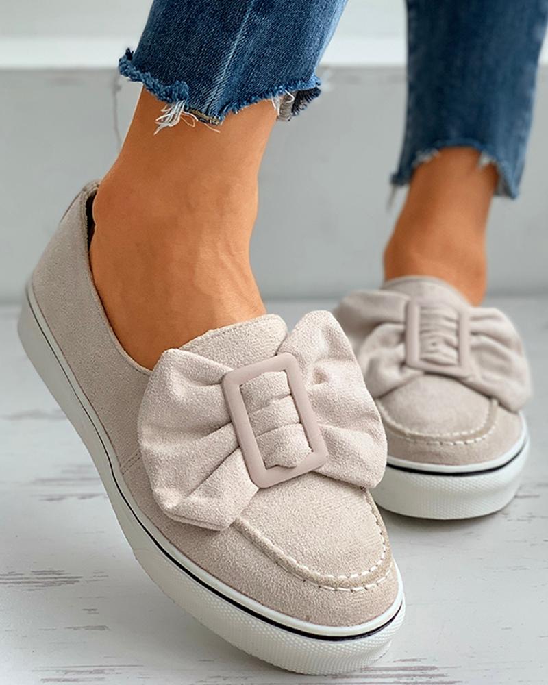 

Bowknot Decor Buckled Casual Shoes, Beige