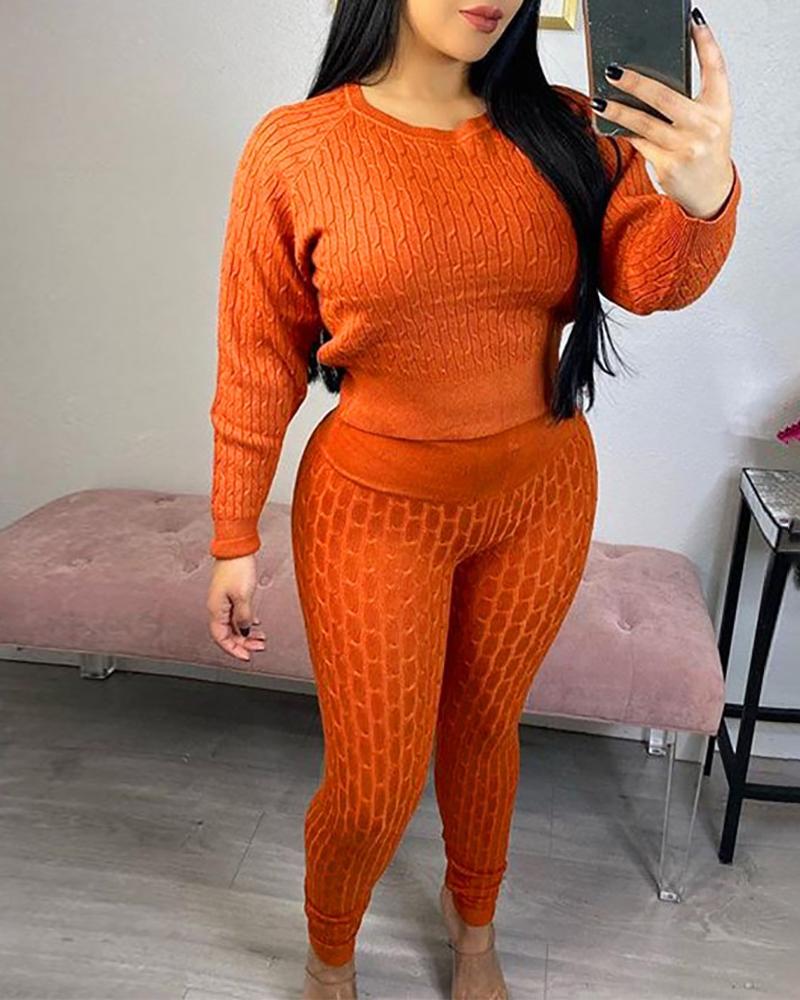 

Long Sleeve Sweater & High Waist Pants Set, Orange