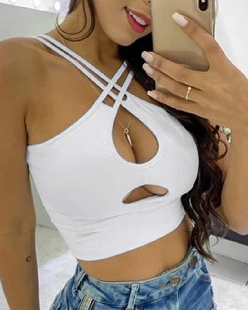

Solid Halter Skinny Sleeveless Tanks, White