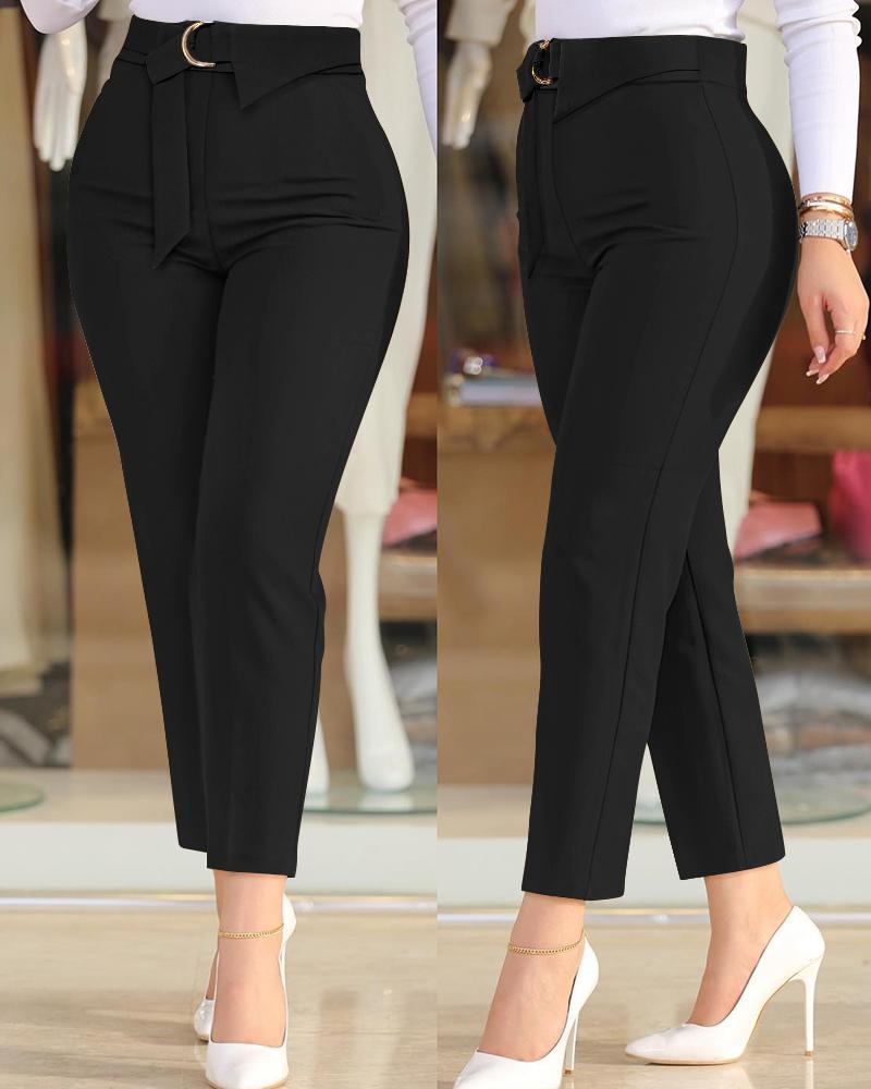 

O-Ring Detail High Waist Work Pants, Black