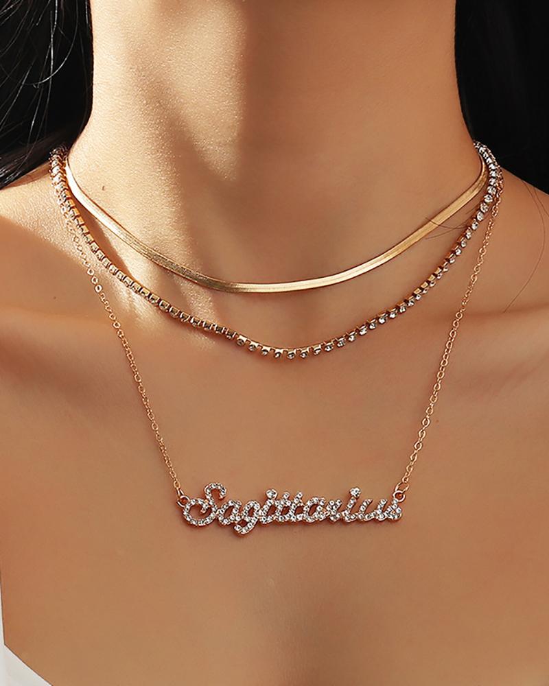 

Letter Pattern Studded Layered Necklace, Style4
