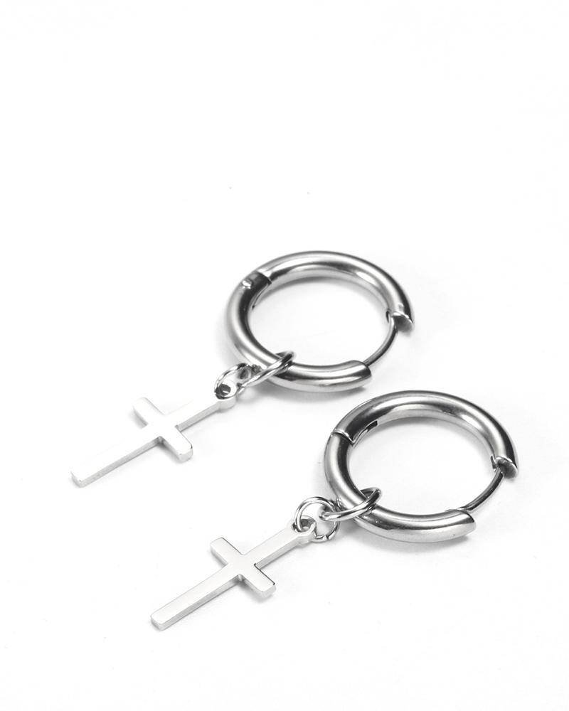 

Hip-hop Titanium Steel Ear Buckle Splicing Cross Earring, Silver