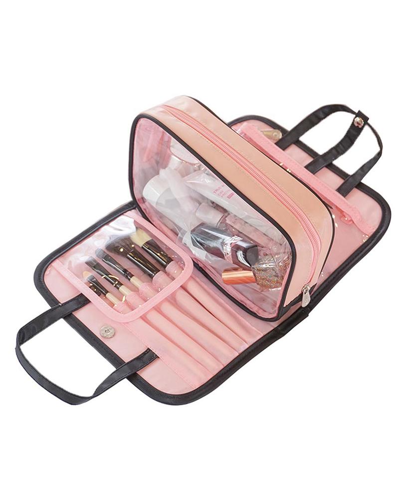 

Multi-Functional Clear Cosmetic Organizer Travel Makeup Bag With Hold Brushes, Pink