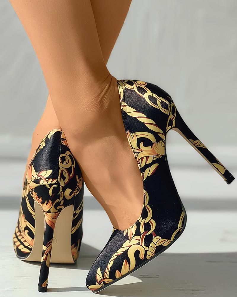 

Baroque Scarf Print Satin Stiletto Heels, Black