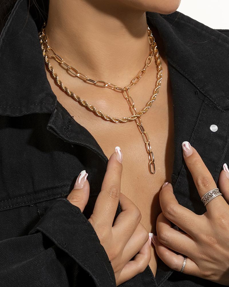 

2pcs Square Shaped Braided Chain Necklace, Gold