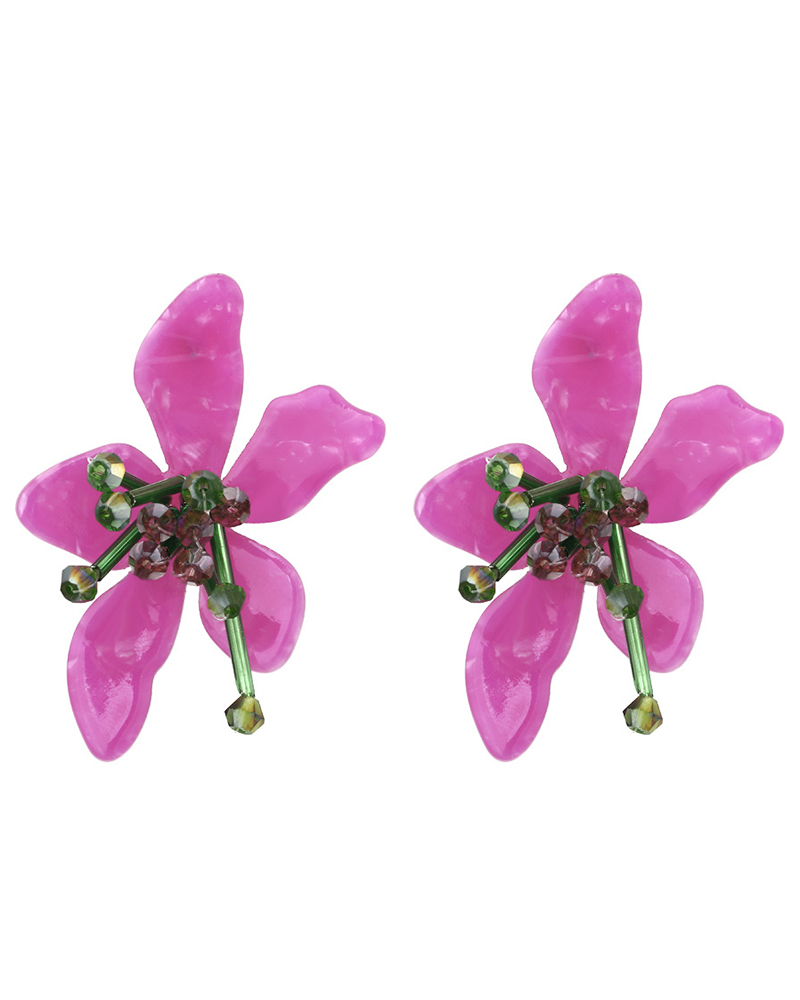 

1Pair Beaded Floral Shaped Stud Earrings, Purple