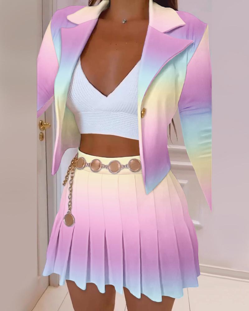 

Ombre Long Sleeve Blazer & Pleated Skirt Set, Multicolor