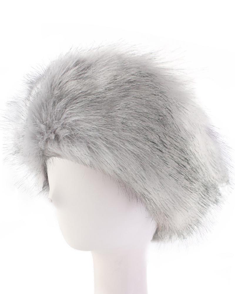 

Faux Fur Fluffy Winter Warm Headband Earmuffs Hat, Light gray